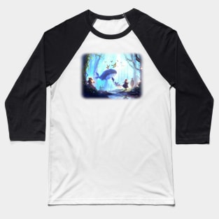 Girl in magical forest surrounded by animals Baseball T-Shirt